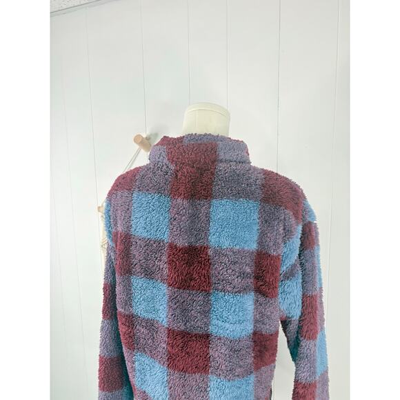 Eddie Bauer Plaid Sherpa Fleece Quarter Zip Pullover Jacket Size Small Blue Red - Picture 8 of 10
